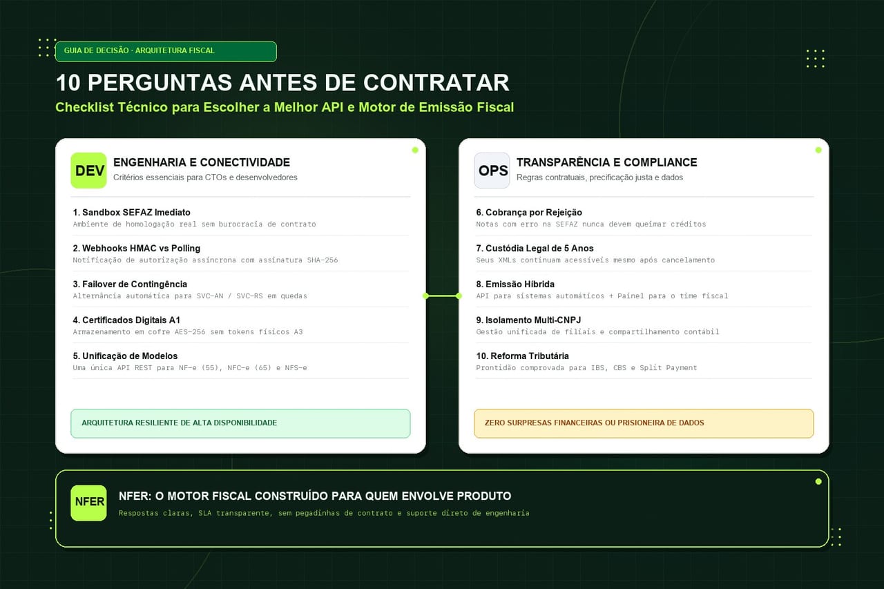 10 Perguntas Críticas Antes de Contratar uma API ou Motor de Emissão Fiscal