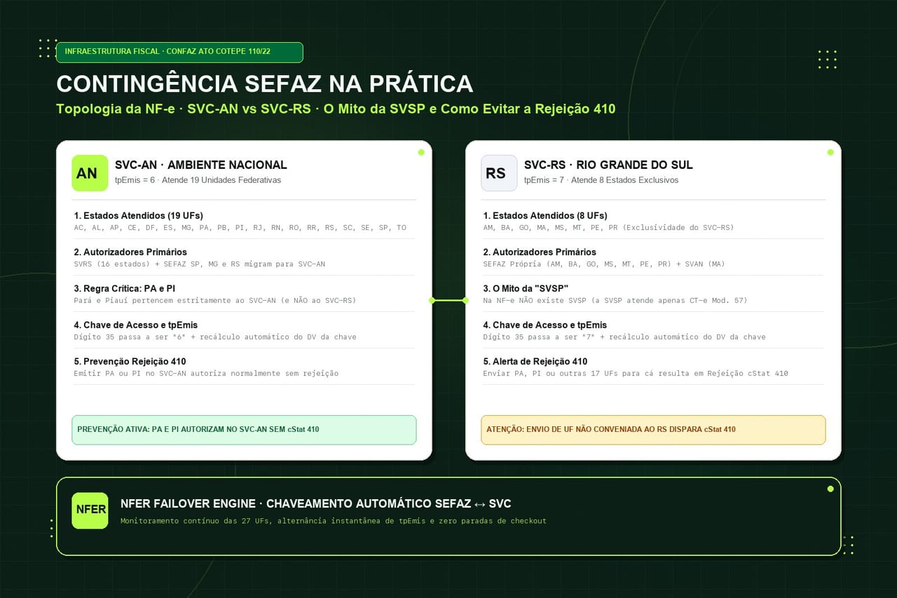 Contingência SEFAZ na Prática: SVC-AN, SVC-RS, SVRS, SVAN e a Arquitetura da NF-e