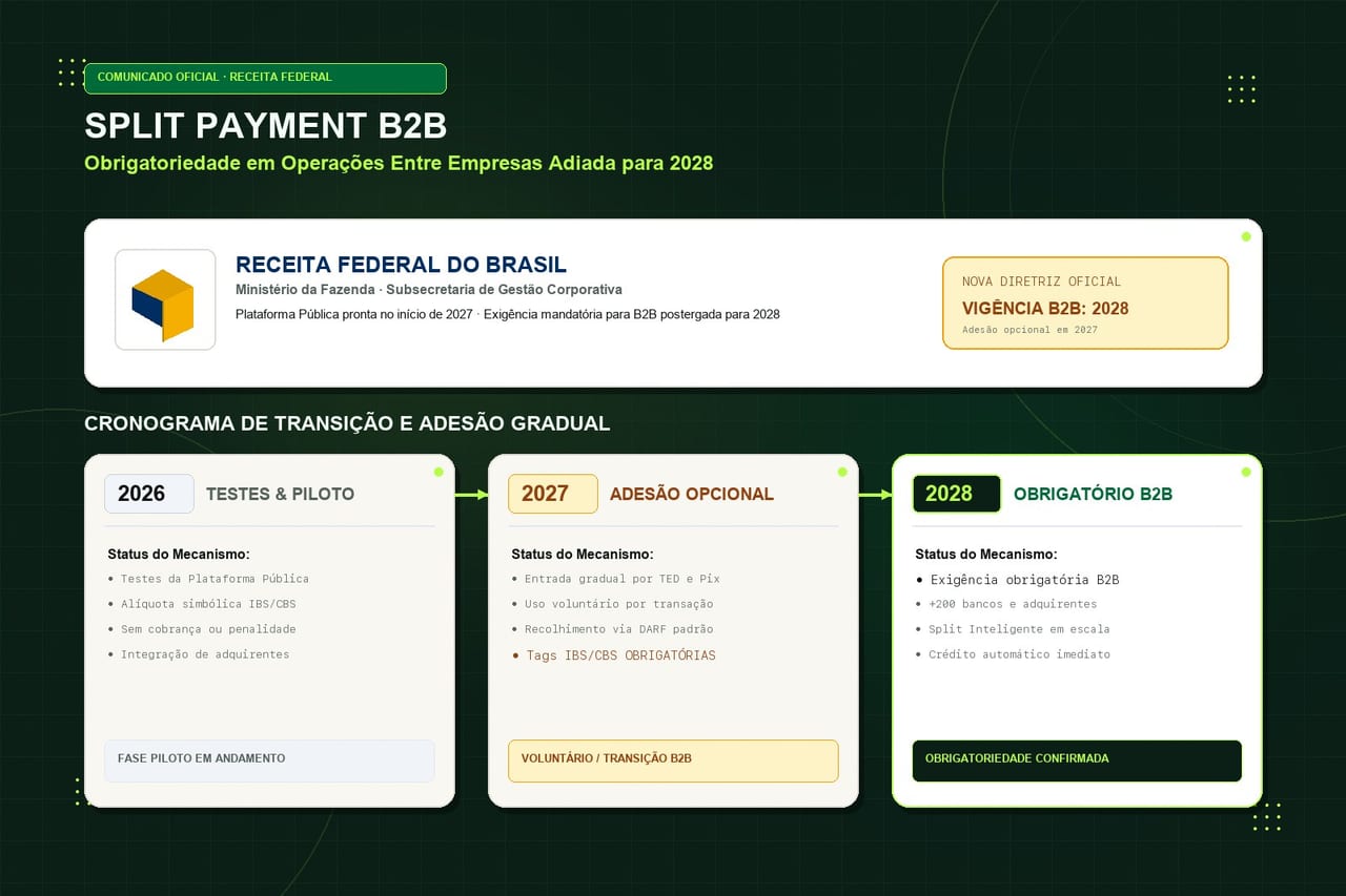 Split Payment: Obrigatoriedade em Operações B2B é Adiada para 2028 pela Receita Federal