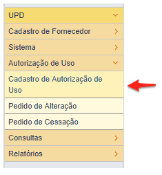 Menu UPD Autorização de Uso