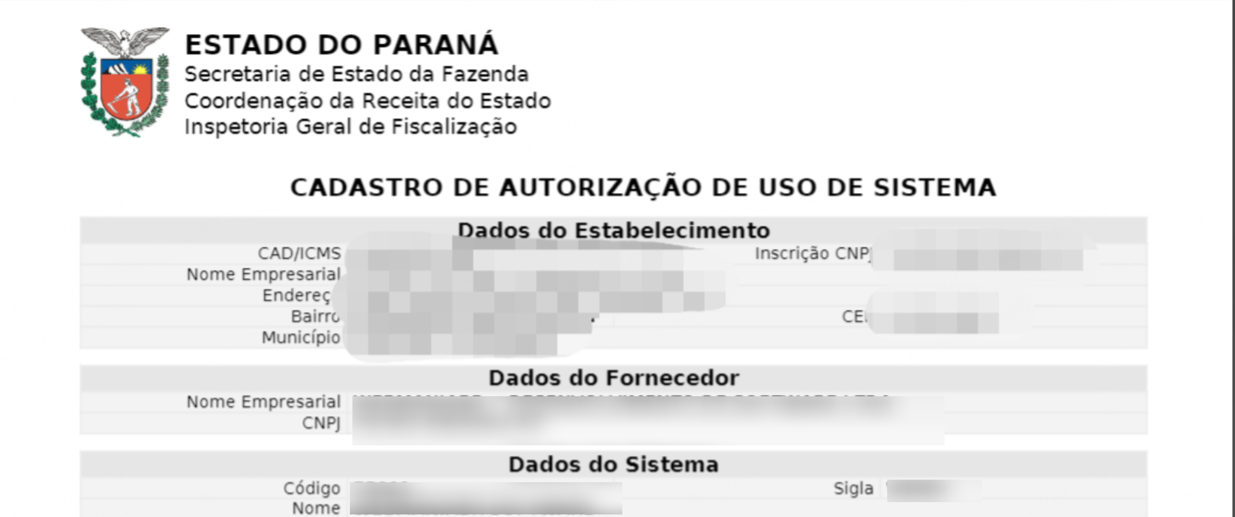 Comprovante de autorização de uso